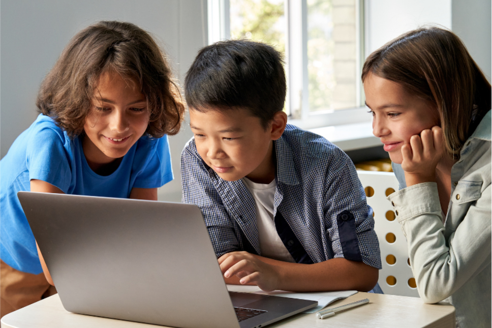 Middle school students working together